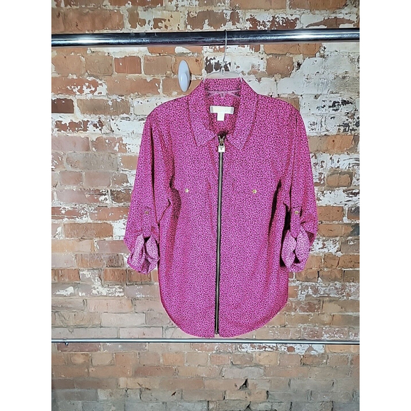 Michael Kors Jackets & Blazers - Michael Kors Michael Pink Shirt Zip-Up Front size L